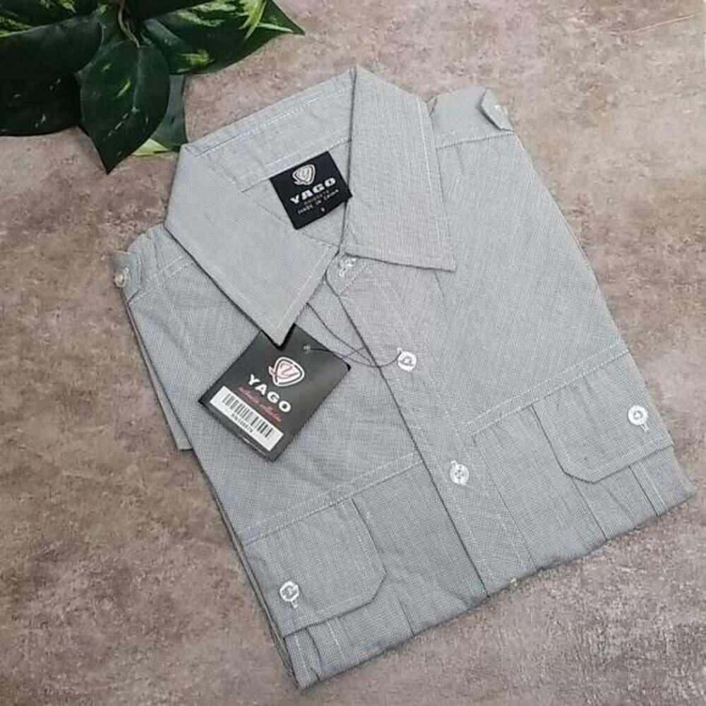 YAGO White & Black Graph Checked Long Sleeve Button Down Shirt NEW Men's Small